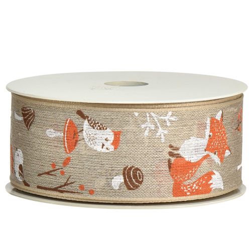 Artículo Cinta de regalo otoño con zorro y setas lino gris 40mm 15m
