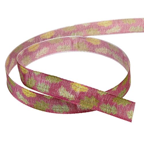 Artículo Cinta de regalo cinta de tela otoñal con hojas de roble verde burdeos 15mm 18m