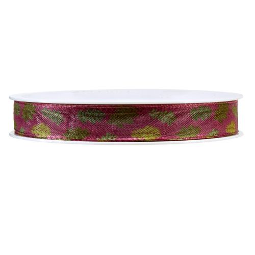Artículo Cinta de regalo cinta de tela otoñal con hojas de roble verde burdeos 15mm 18m