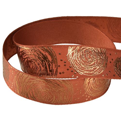 Artículo Cinta de regalo con rosas doradas cinta decorativa rojo marrón 25mm 15m