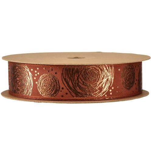 Artículo Cinta de regalo con rosas doradas cinta decorativa rojo marrón 25mm 15m