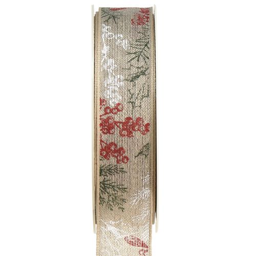 Cinta de regalo Navidad Ilex Bayas Verde Rojo 25mm 15m