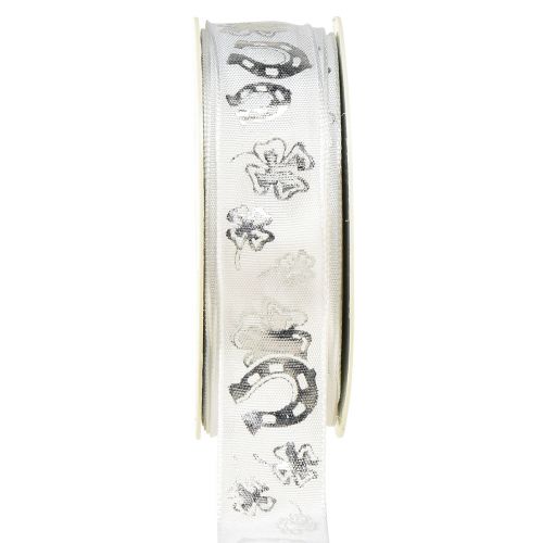 Floristik24 Cinta de regalo cinta decorativa plateada blanca Nochevieja 25mm 18m