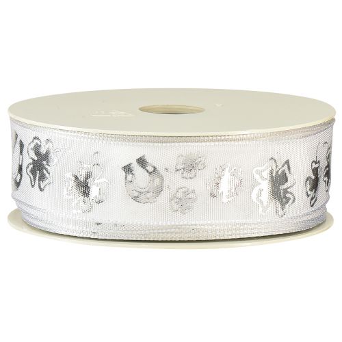 Artículo Cinta de regalo cinta decorativa plateada blanca Nochevieja 25mm 18m