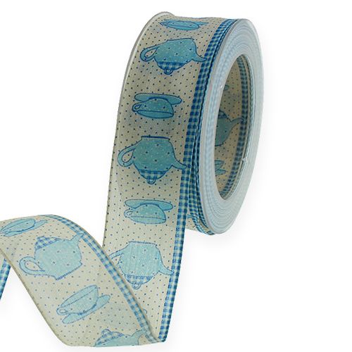 Cinta decorativa con alambre Azul 40mm 20m