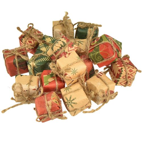 Artículo Mini set de cajas de regalo de papel, rojo-verde-natural, 2,5x3 cm 18 piezas - Decoración navideña