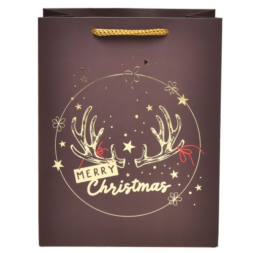 Floristik24 Bolsa de regalo astas navideñas marrón/dorado 18x10x23cm 2uds