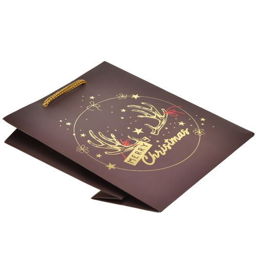 Floristik24 Bolsa de regalo astas navideñas marrón/dorado 18x10x23cm 2uds