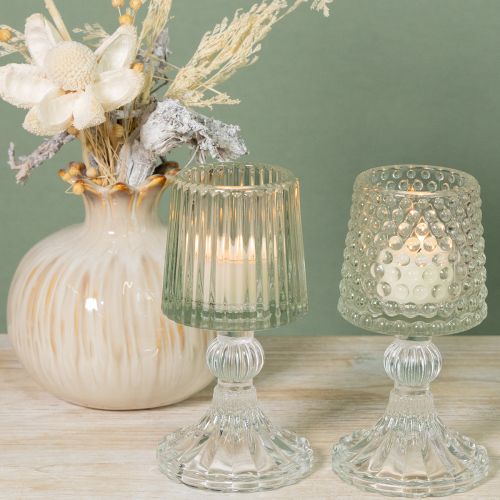 Artículo Portavelas de cristal con base de puntos y ranuras H15cm 2 piezas