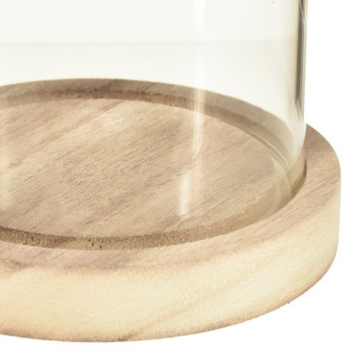 Artículo Campana de cristal con base de madera natural transparente Ø12cm H21cm