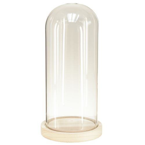 Floristik24 Campana de cristal con dintel de cristal con base de madera transparente Ø14cm H28,5cm