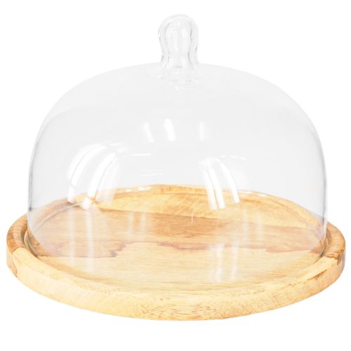 Artículo Cúpula de cristal con placa de madera decorativa cúpula de queso Ø22cm H16.5cm