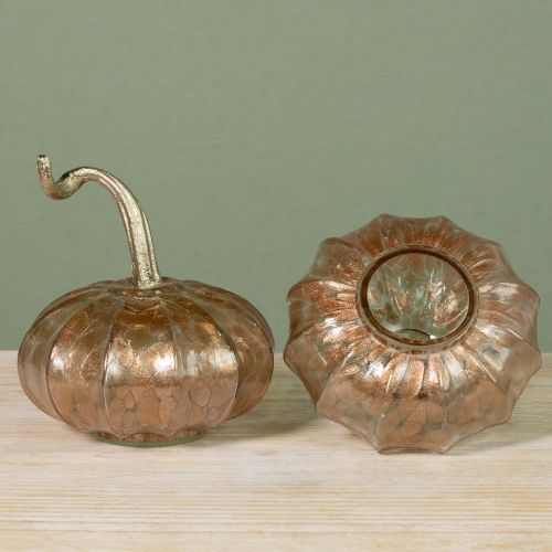 Artículo Adorno de mesa de calabaza de cristal, calabaza otoñal, cristal y metal, 14 cm de alto, 2 unidades