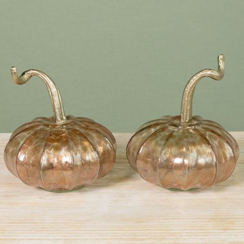Artículo Adorno de mesa de calabaza de cristal, calabaza otoñal, cristal y metal, 14 cm de alto, 2 unidades