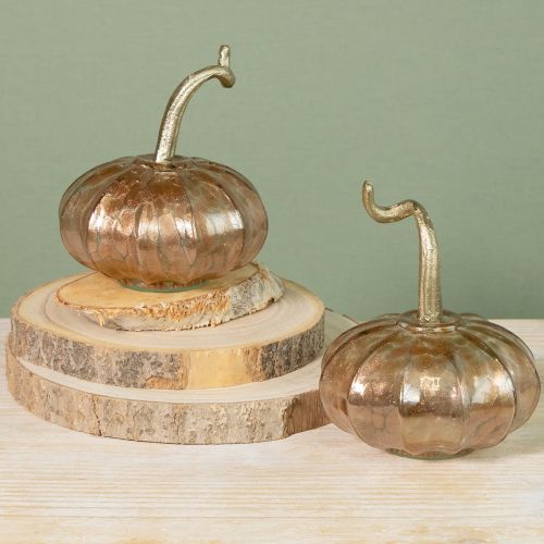Artículo Adorno de mesa de calabaza de cristal, calabaza otoñal, cristal y metal, 14 cm de alto, 2 unidades
