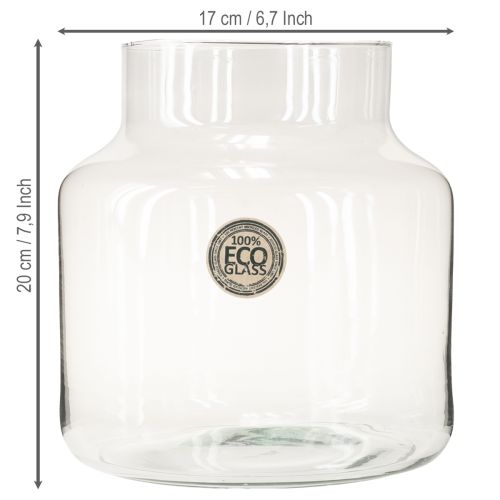 Artículo Jarrón de cristal redondo para flores, grande, 100 % vidrio reciclado, altura 20 cm, diámetro 17 cm.