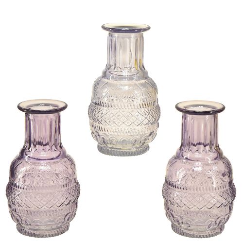 Floristik24 Jarrones de vidrio mini jarrones violeta claro estilo retro violeta H13cm 3 piezas