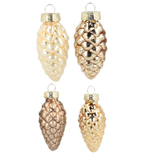 Floristik24 Conos de cristal para colgar, conos, cristal, marrón, dorado, 5,5 cm, 14 piezas