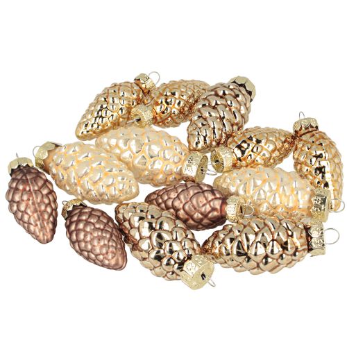 Artículo Conos de cristal para colgar, conos, cristal, marrón, dorado, 5,5 cm, 14 piezas