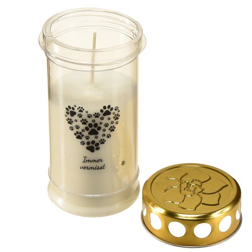 Artículo Vela funeraria con forma de corazón de perro, hecha de patas de oro blanco, Ø7 cm, altura 16,5 cm.
