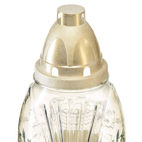 Floristik24 Lámpara para tumba, jarrón de cristal, farol retro para tumba, oro blanco claro, Ø11cm, H26,5cm