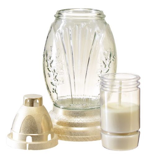 Artículo Lámpara para tumba, jarrón de cristal, farol retro para tumba, oro blanco claro, Ø11cm, H26,5cm