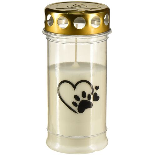 Floristik24 Lámpara para tumba corazón de perro con pata vela para tumba blanca Ø7cm H16,5cm