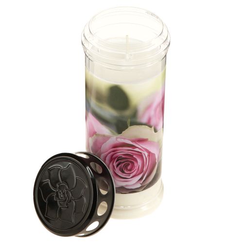 Artículo Velas de aceite para tumbas, velas de luto, rosas, Ø7,5 cm, alto 20,5 cm, 6 unidades