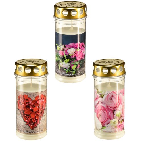 Floristik24 Lámparas para tumbas rosas blancas motivo de corazón luto Ø7cm H18cm 3ud