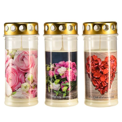 Floristik24 Lámparas para tumbas rosas blancas motivo de corazón luto Ø7cm H18cm 3ud