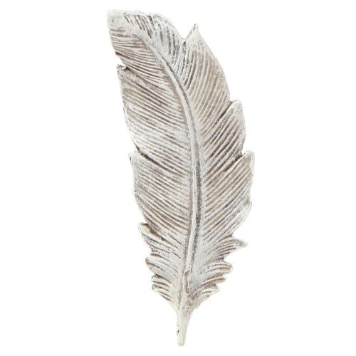 Artículo Decoración para tumbas pluma gris blanco decoración para tumbas poliresina 15,5 cm 4 piezas