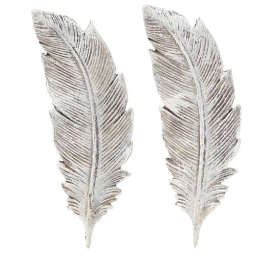 Artículo Decoración para tumbas pluma gris blanco decoración para tumbas poliresina 15,5 cm 4 piezas