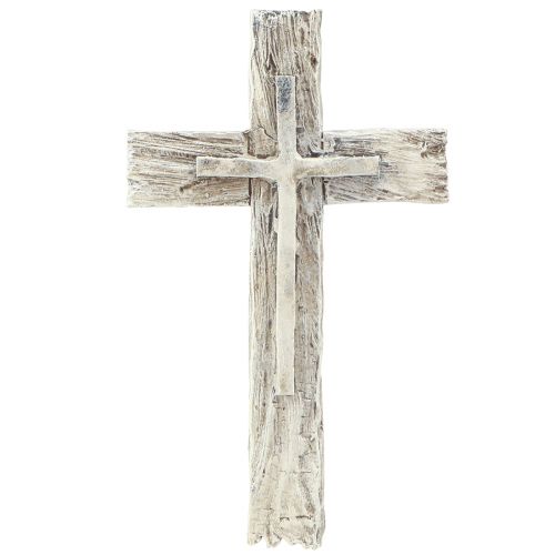 Floristik24 Decoración tumba cruz rústica gris blanco poliresina 12×7cm 6 piezas