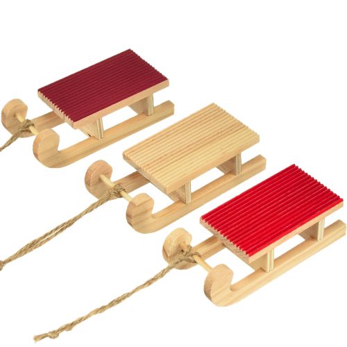 Artículo Miniatura de trineo de madera, rojo natural, 4x8,5 cm, 6 uds. - Decoración navideña