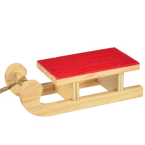 Artículo Miniatura de trineo de madera, rojo natural, 4x8,5 cm, 6 uds. - Decoración navideña