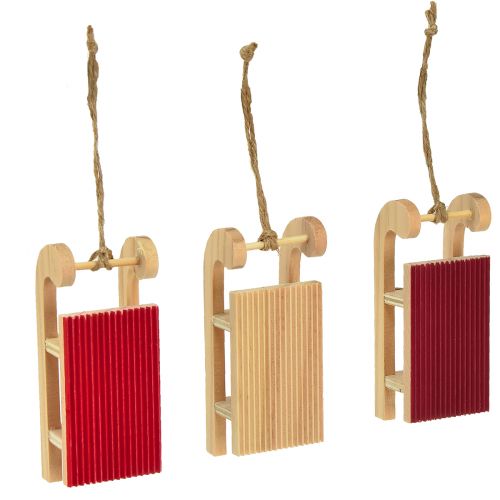 Artículo Miniatura de trineo de madera, rojo natural, 4x8,5 cm, 6 uds. - Decoración navideña