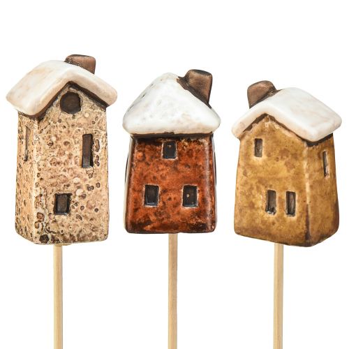 Artículo Encantadora decoración de cerámica para la casa en palos - Varios tonos de marrón, 6 cm - Estacas de jardín idílico - 6 piezas
