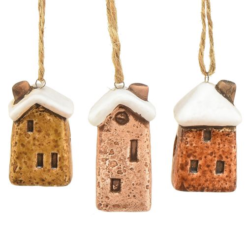 Artículo Cabañas Colgantes de Cerámica - Varios Tonos de Marrón, Techos Recubiertos de Nieve - Encantadora Decoración Navideña - Paquete de 6