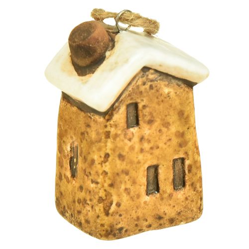 Artículo Cabañas Colgantes de Cerámica - Varios Tonos de Marrón, Techos Recubiertos de Nieve - Encantadora Decoración Navideña - Paquete de 6