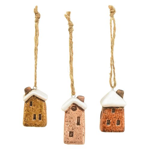 Artículo Cabañas Colgantes de Cerámica - Varios Tonos de Marrón, Techos Recubiertos de Nieve - Encantadora Decoración Navideña - Paquete de 6