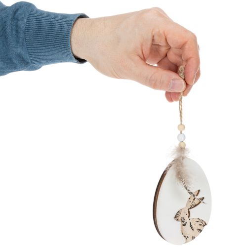 Artículo Huevos de Pascua de madera para colgar, blancos y negros, 10 cm, 6 unidades