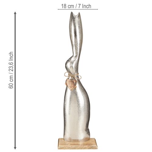 Artículo Conejo de Pascua color plata sobre base de madera A60cm