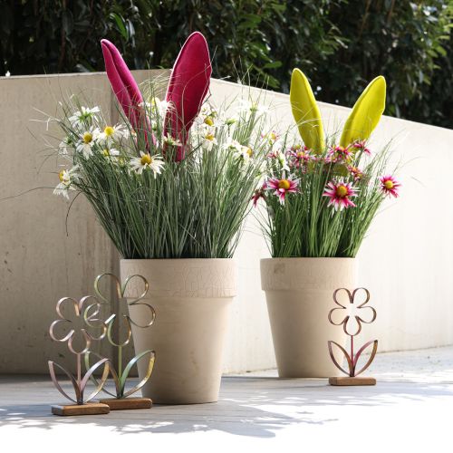 Floristik24 Orejas decorativas de conejito rosa para Pascua bastón flocado Al. 56 cm