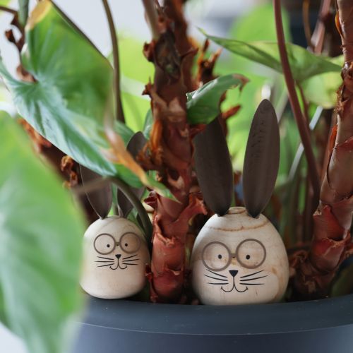 Artículo Figura decorativa de conejo en forma de huevo con carácter para decoración primaveral y de temporada, 14 cm, 3 piezas