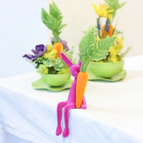 Artículo Conejitos de Pascua de colores flocados Rabbit Edge Sitters (segunda opción), 28 cm, 4 unidades