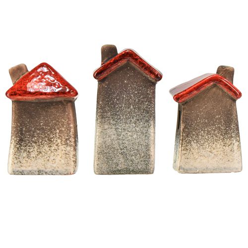 Artículo Románticas casas de cerámica con motivo de corazón - tonos rojos y naturales, 11 cm - decoración de invierno diseñada con mucho cariño - 3 piezas