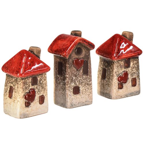 Floristik24 Casa de cerámica con ventana de tejado roja y corazón - 6 cm - Decoración idílica para el hogar y el jardín - 6 piezas
