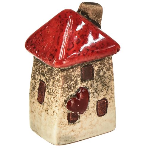 Floristik24 Casa de cerámica con ventana de tejado roja y corazón - 6 cm - Decoración idílica para el hogar y el jardín - 6 piezas