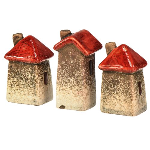 Artículo Casa de cerámica con ventana de tejado roja y corazón - 6 cm - Decoración idílica para el hogar y el jardín - 6 piezas