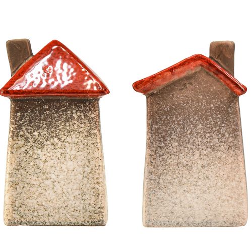 Artículo Casas de cerámica amorosas - diseño de corazón, rojo y natural, 17,5 cm - decoración romántica para el hogar, 2 piezas